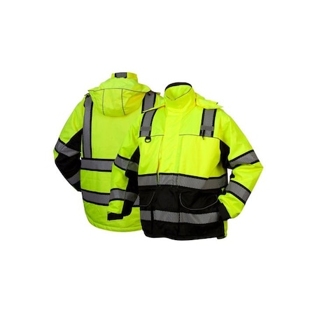 Class 3 Waterproof Multi-Layer Parka, Fleece Lined, Hi-Vis Lime,  Size XL